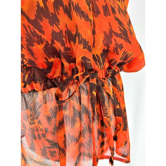 APT 9 Women’s Burnt Orange Pattern Sleeveless Sheer Top Sz M - Picture 9 of 12